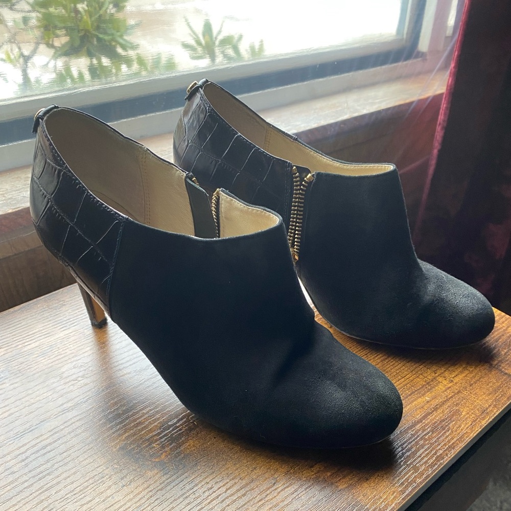 Michael Kors Black Ankle Booties with Croc-Embossed Detail